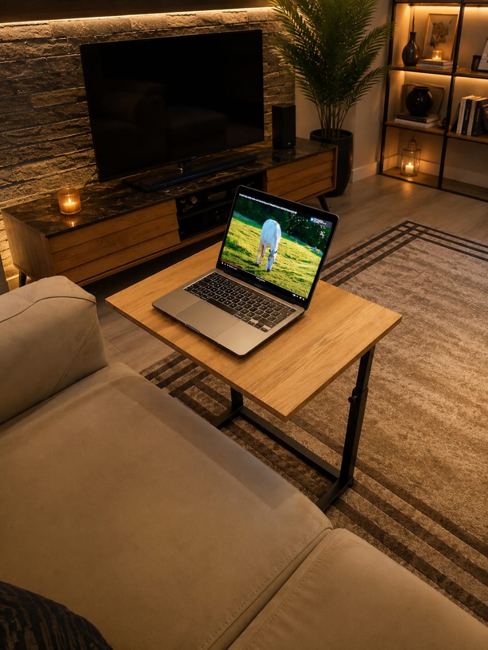Adjustable Height Laptop Table | Modern Wooden Sofa Side Desk for Home, Office & Study