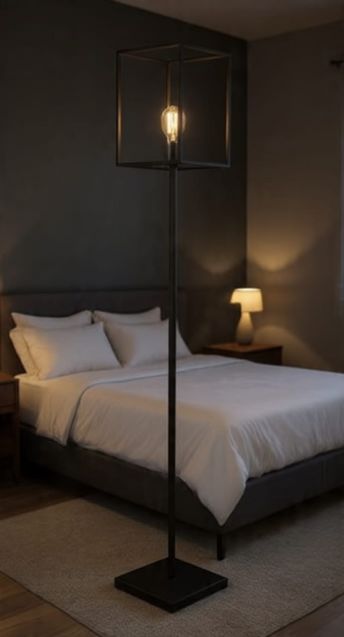 Modern Industrial Floor Lamp with Open Metal Frame