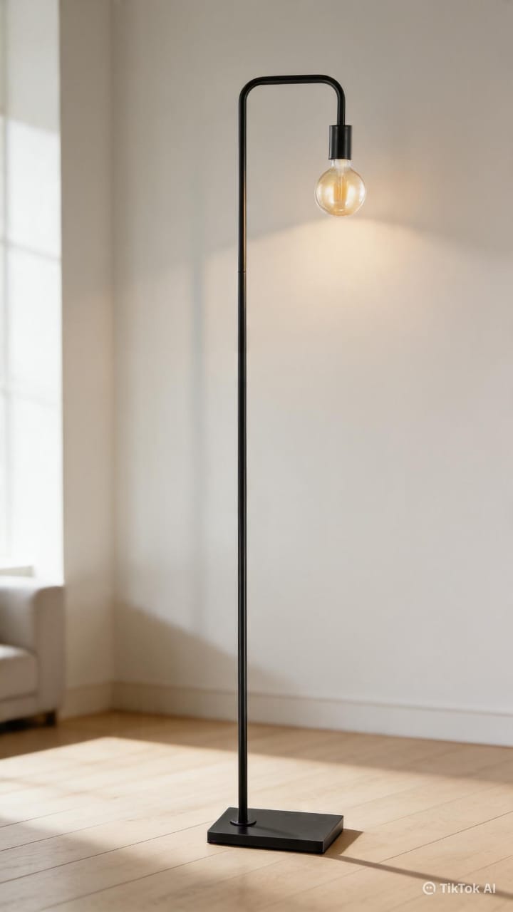 Modern Industrial Floor Lamp – 60-Inch Minimalist Standing Lamp with Metal Frame for Living Room, Bedroom & Office