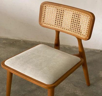 Premium Rattan Dining Chair | Handcrafted Solid Wood Cane Dining Chair with Upholstered Seat
