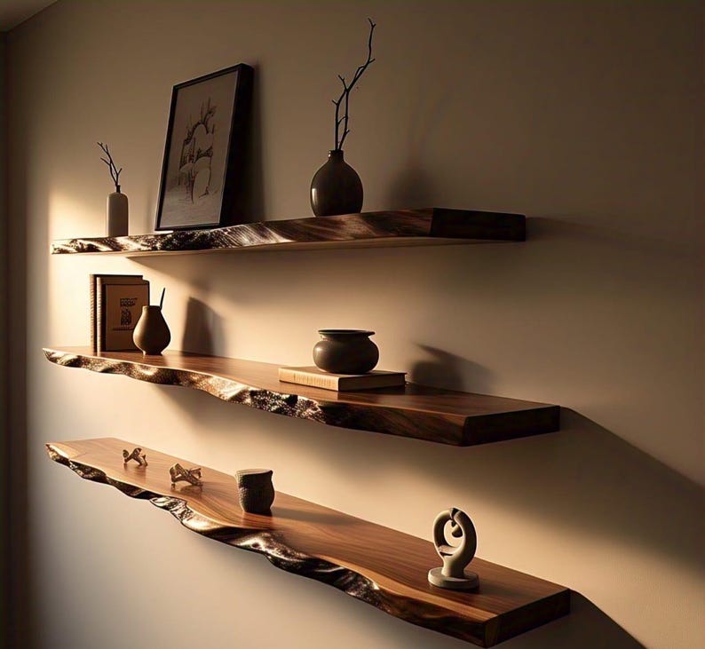 Premium Sheesham Wood Live Edge Floating Wall Shelf | Handcrafted Solid Wood Display Shelf