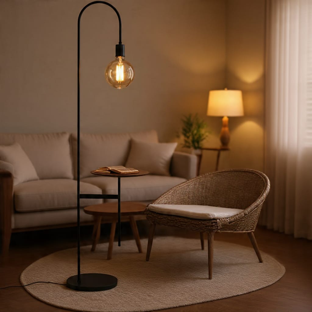 Modern Industrial Floor Lamp with Side Table