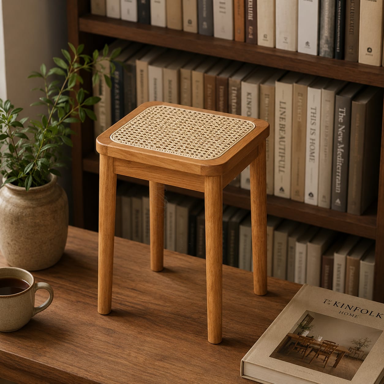 Modern Wooden Rattan Stool