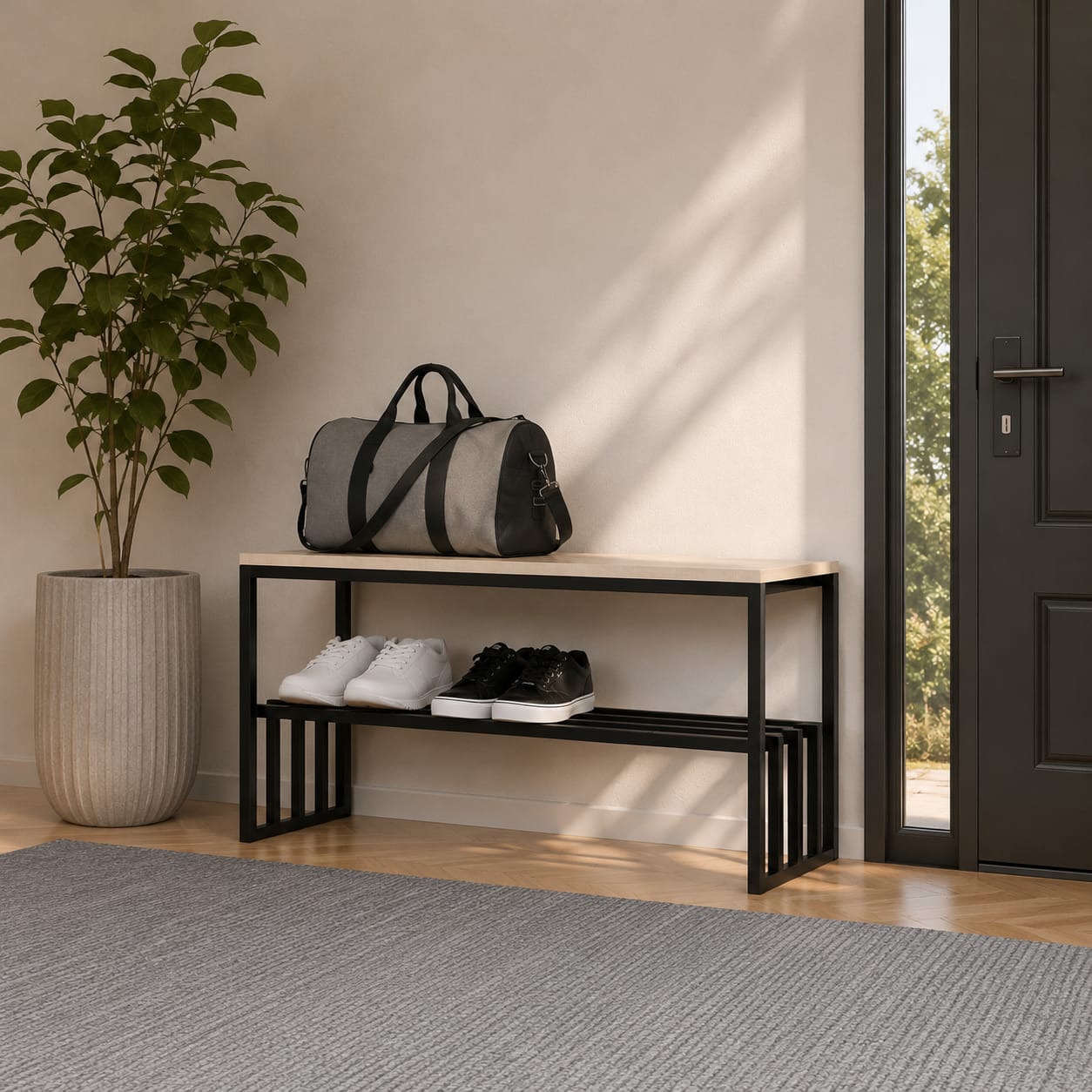 Entryway Shoe Rack with Metal Frame & Storage Shelf