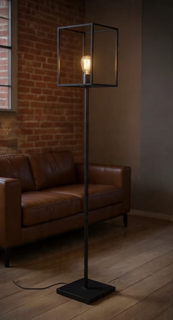 Modern Industrial Floor Lamp with Open Metal Frame