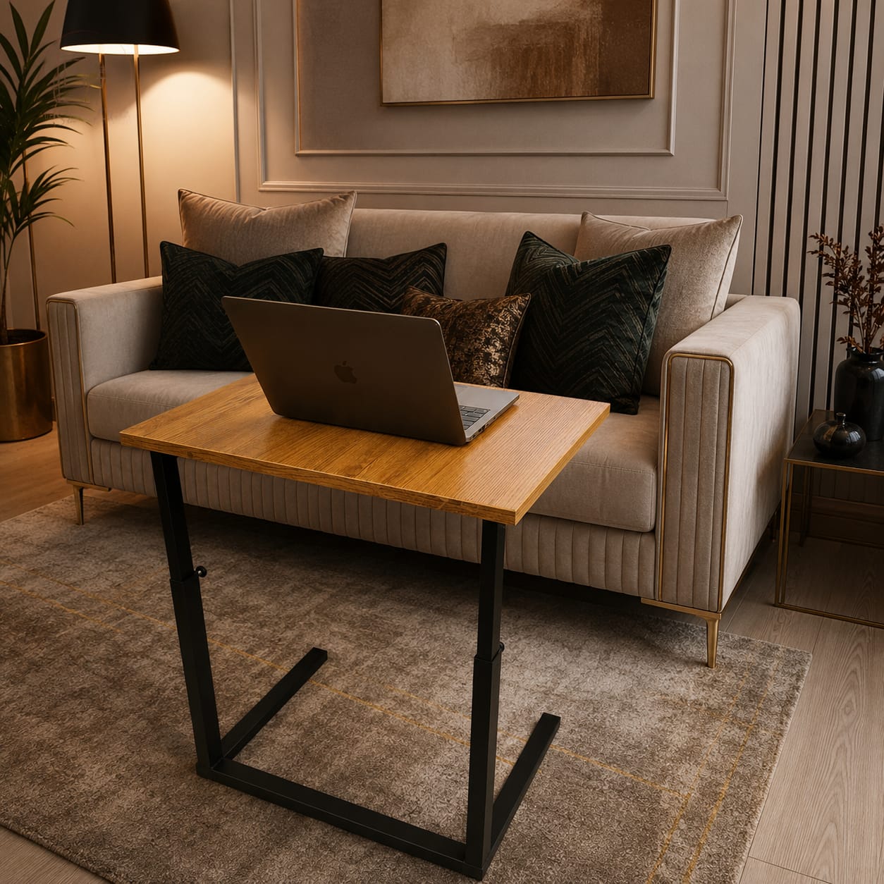Adjustable Height Laptop Table | Modern Wooden Sofa Side Desk for Home, Office & Study