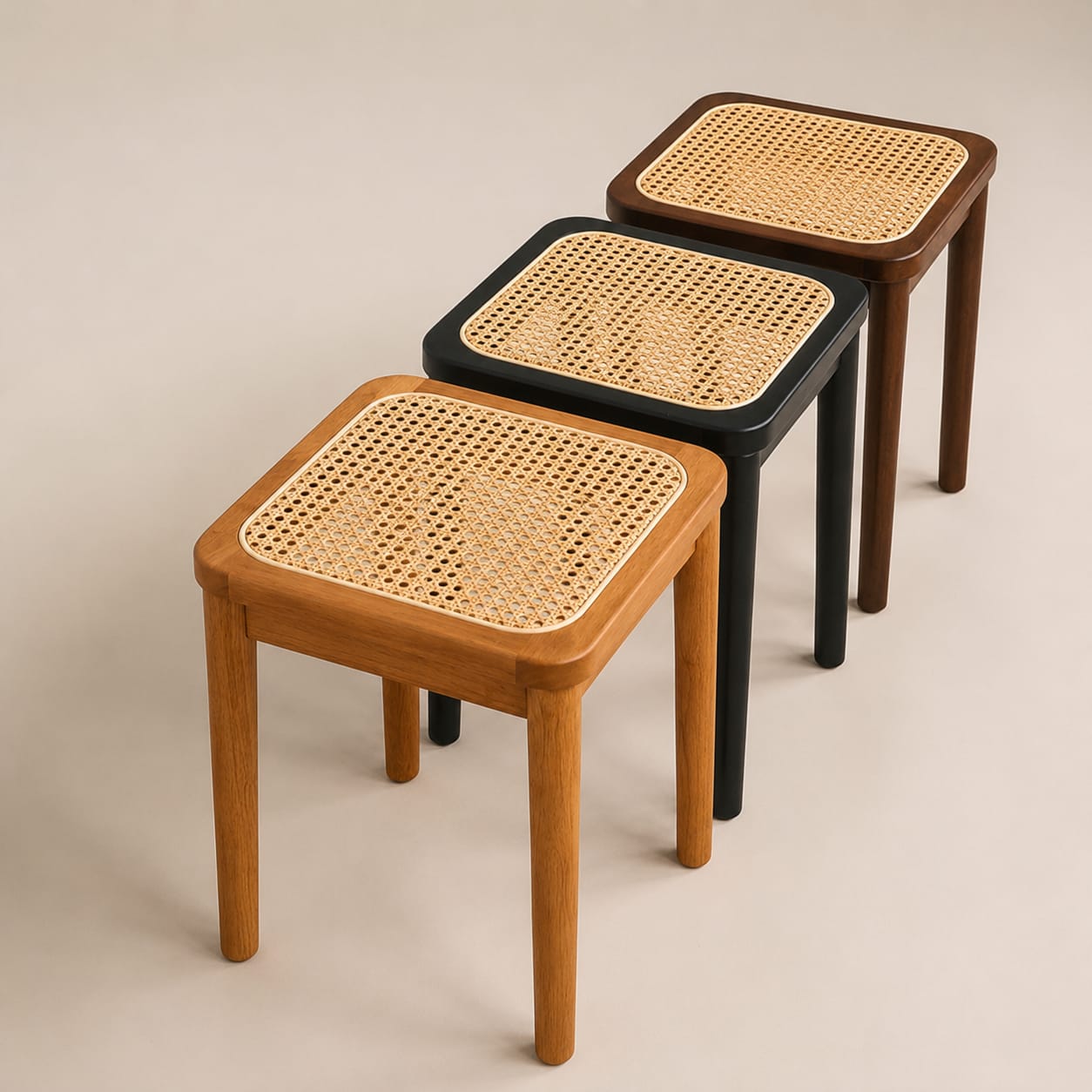 Modern Wooden Rattan Stool