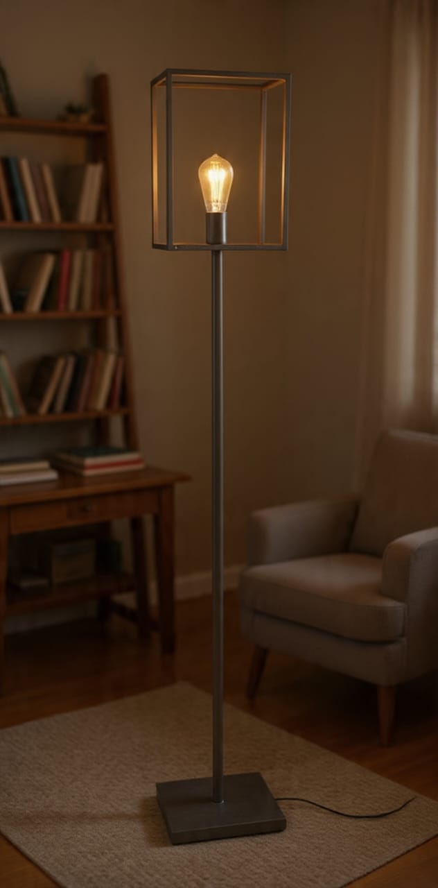 Modern Industrial Floor Lamp with Open Metal Frame