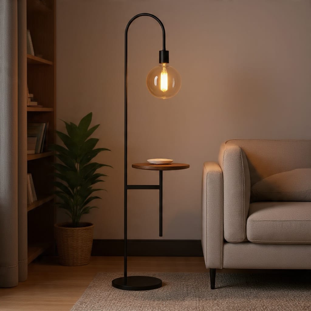 Modern Industrial Floor Lamp with Side Table