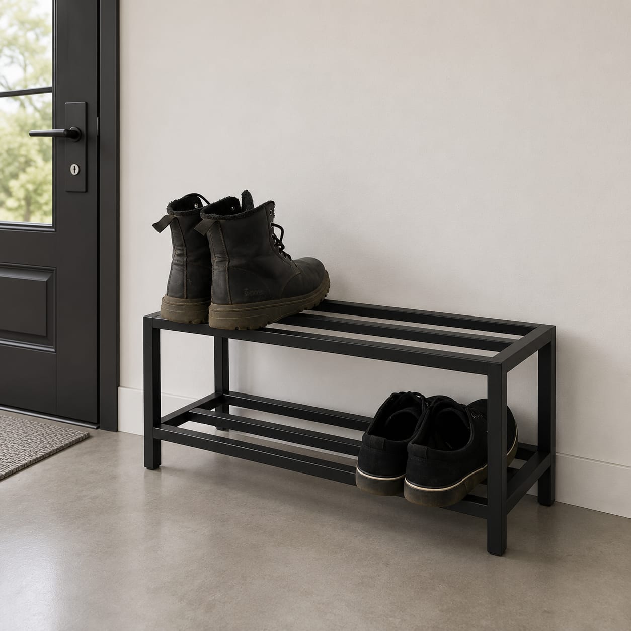 Modern Industrial 2-Tier Metal Shoe Rack Bench